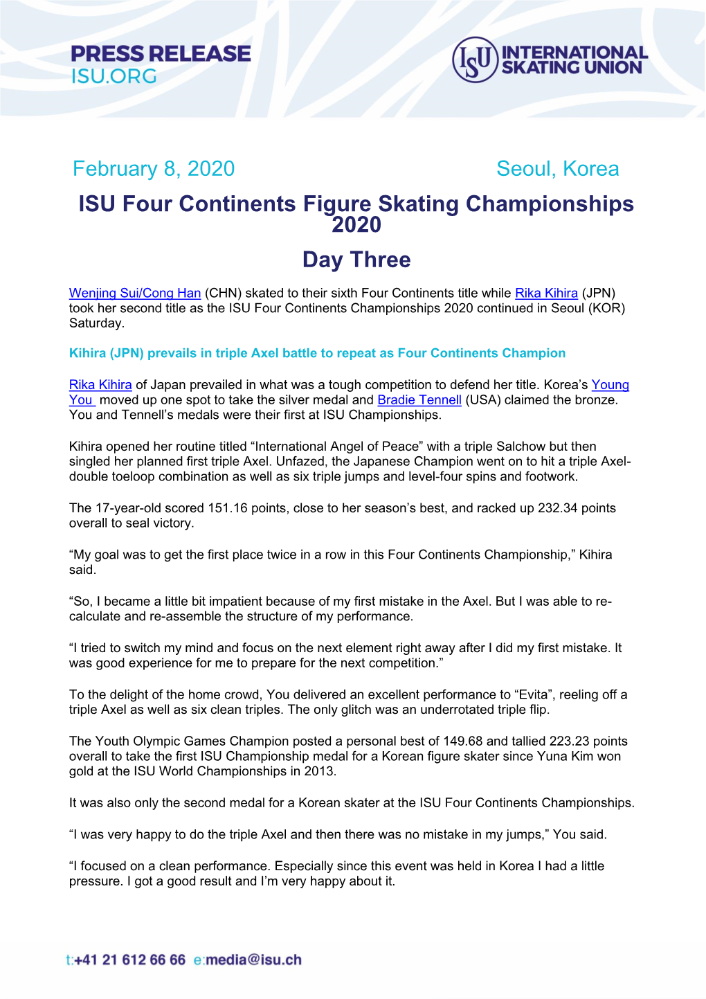 ISU Four Continents Figure Skating Championships 2020 Day Three