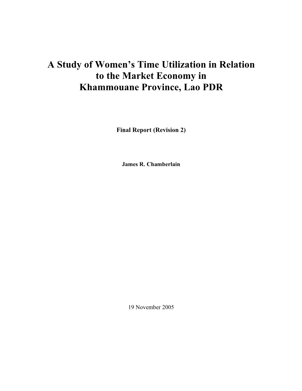 A Study of Women's Time Utilization in Relation to the Market Economy In