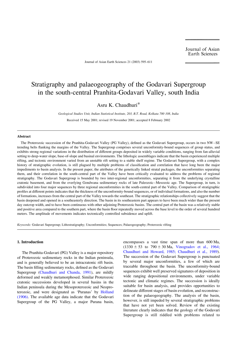 Stratigraphy and Palaeogeography of the Godavari Supergroup.Pdf