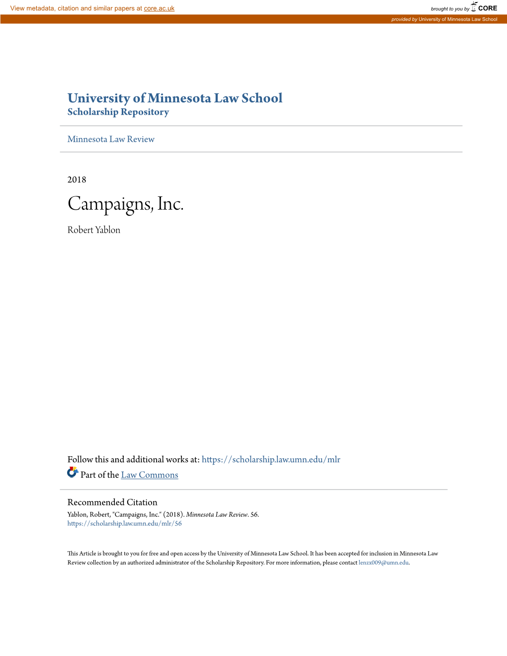 Campaigns, Inc. Robert Yablon