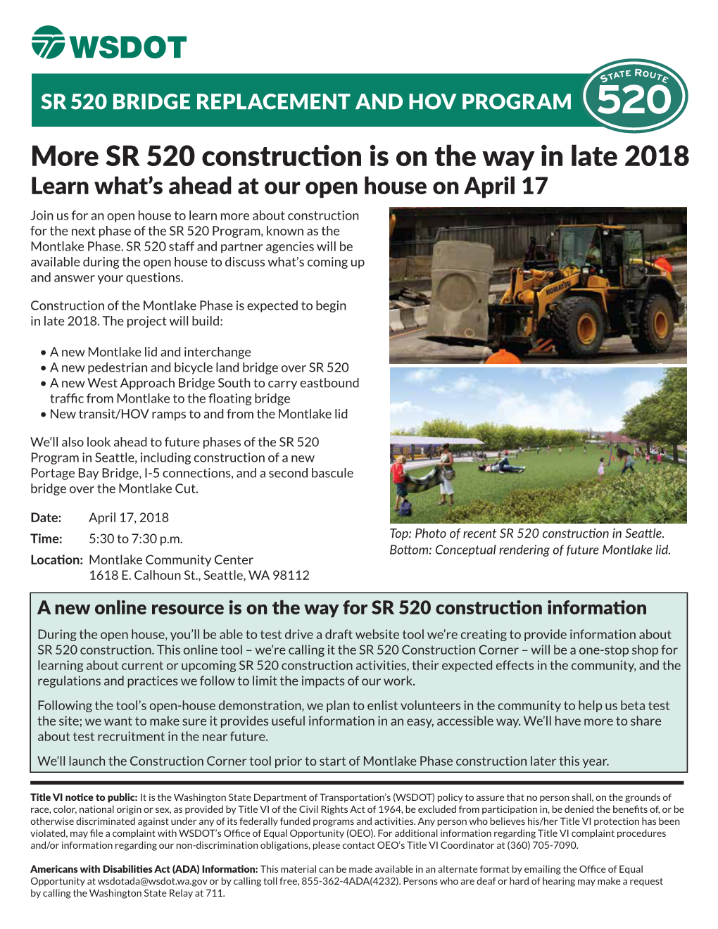 SR 520 Bridge Replacement and HOV Program April 17, 2018 Open