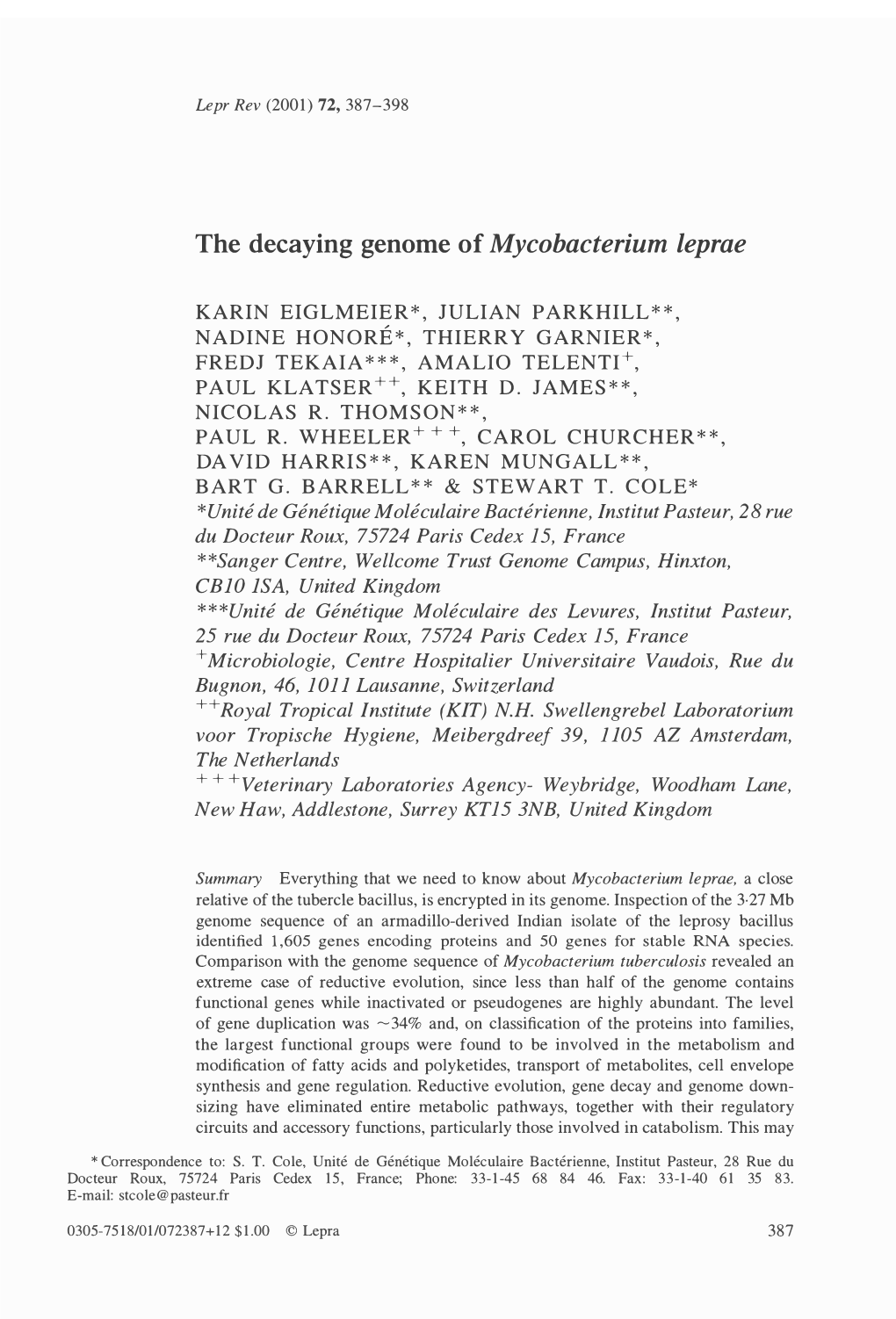 Mycobacterium Leprae