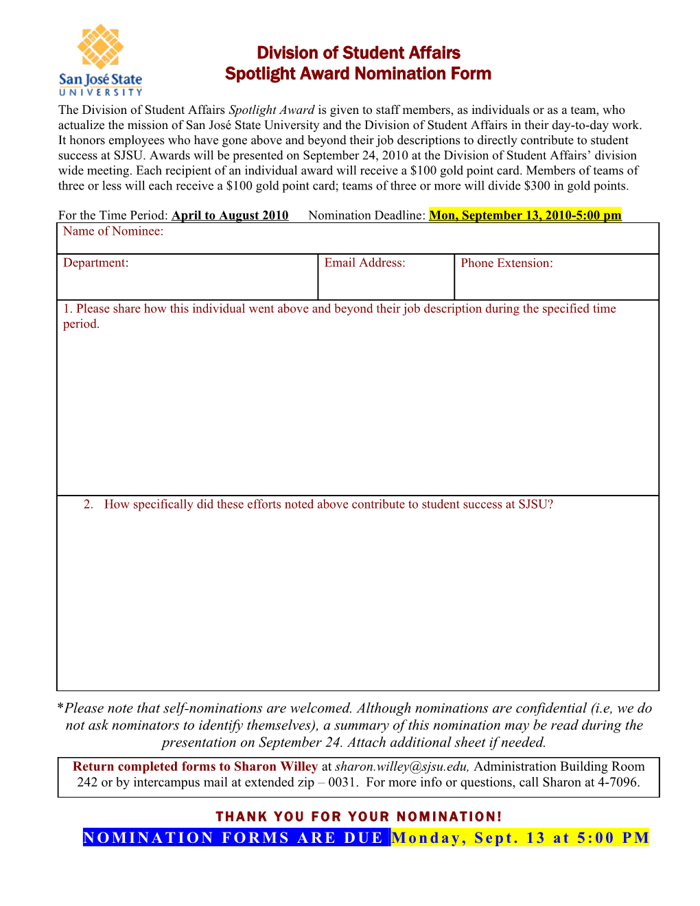 Peer Recognition Nomination Form