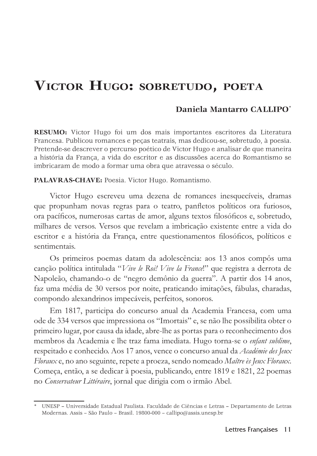 Victor Hugo: Sobretudo, Poeta