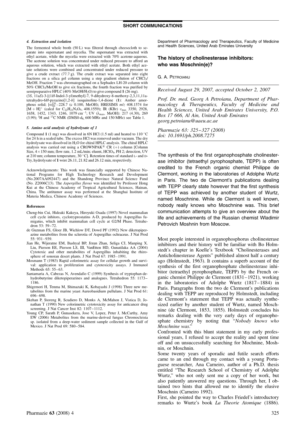 Received August 29, 2007, Accepted October 2, 2007 Prof. Dr. Med