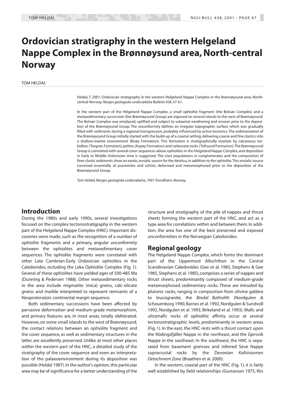 Ordovician Stratigraphy in the Western Helgeland Nappe Complex in the Brønnøysund Area, North-Central Norway