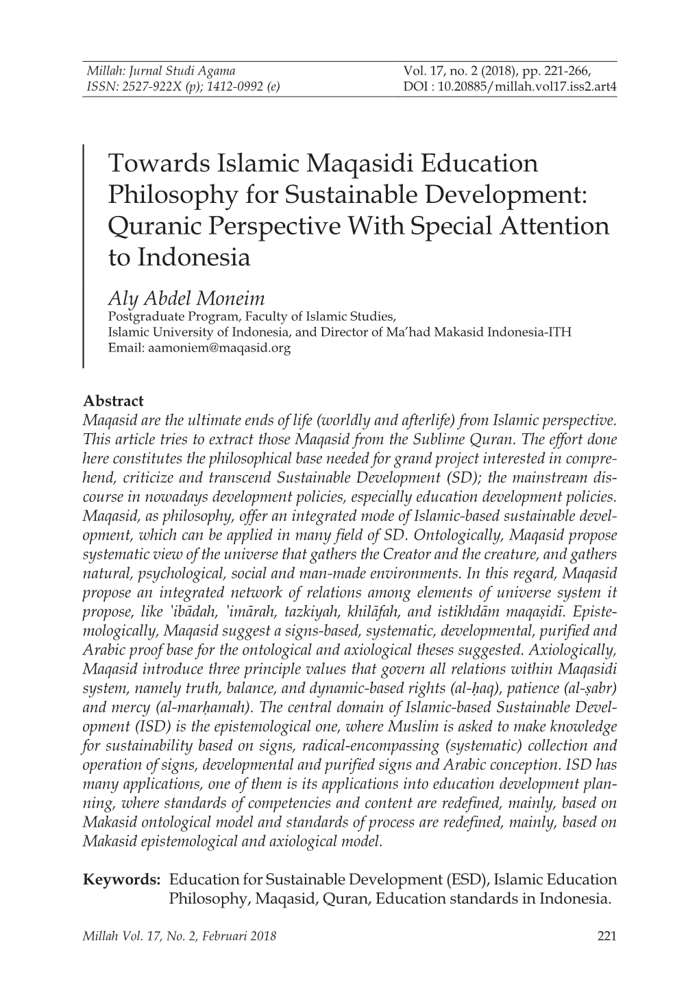 Towards Islamic Maqasidi Education Philosophy for Sustainable