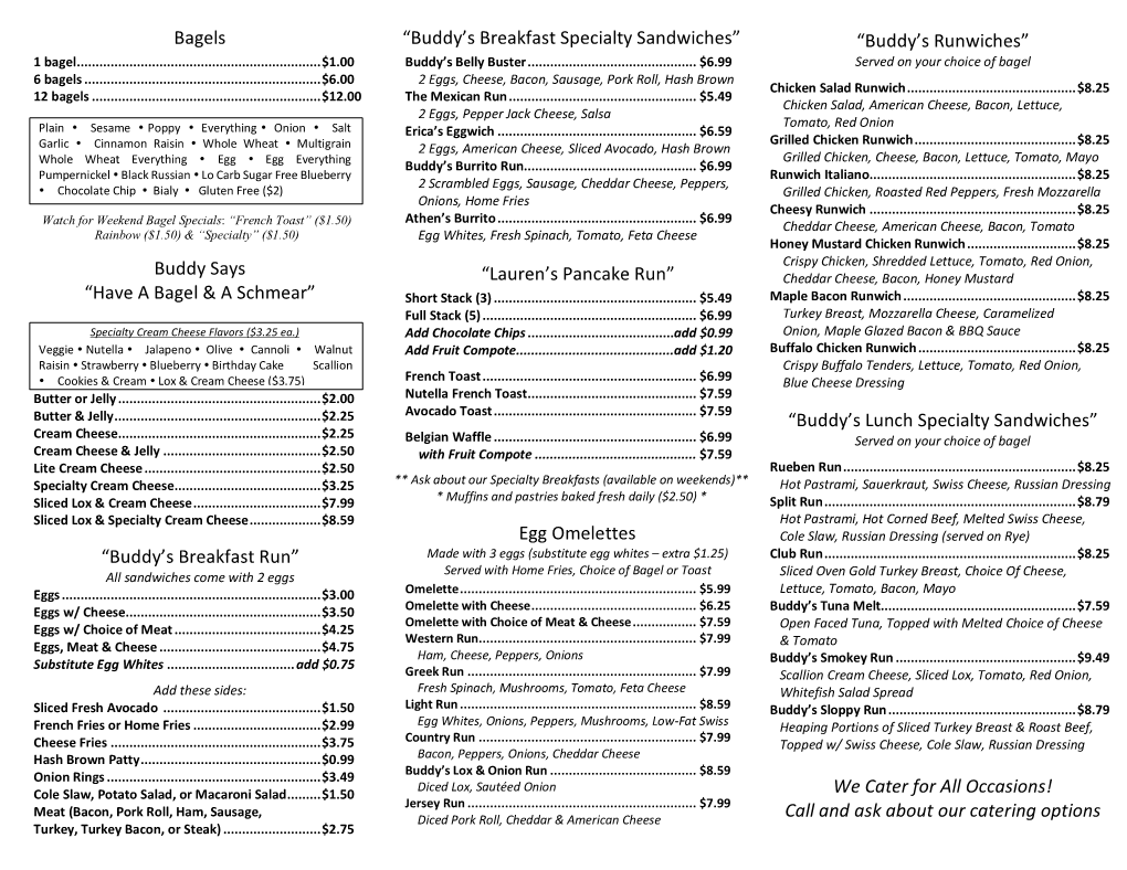 Buddy's Breakfast Specialty Sandwiches