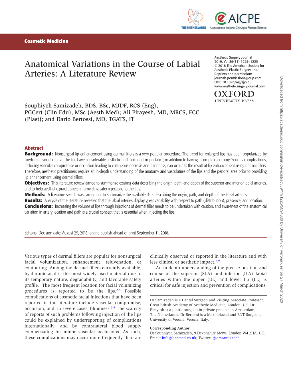 Anatomical Variations in the Course of Labial Arteries