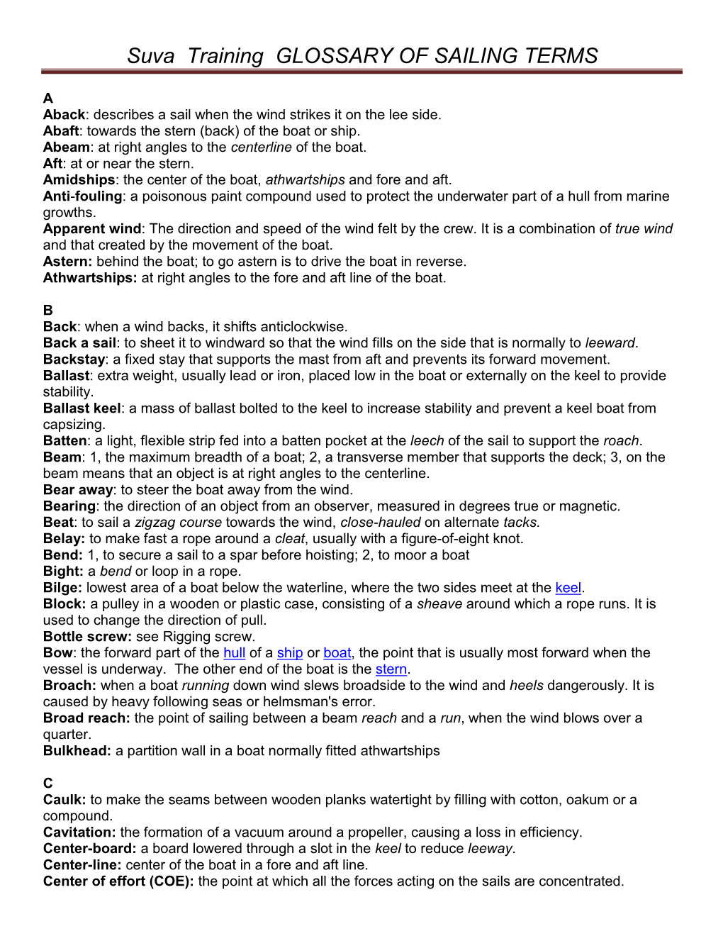 Suva Training GLOSSARY of SAILING TERMS