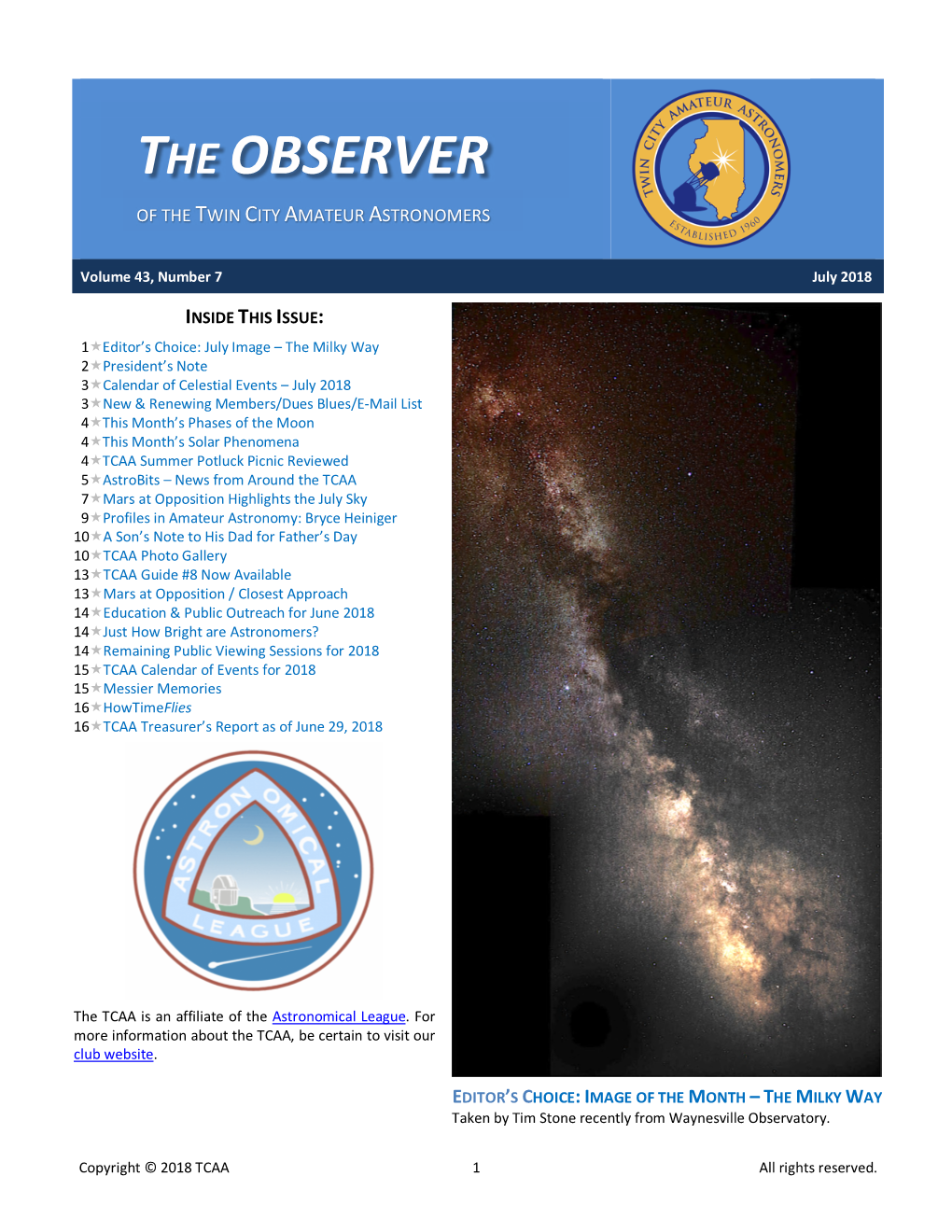 The Observer of the Twin City Amateur Astronomers