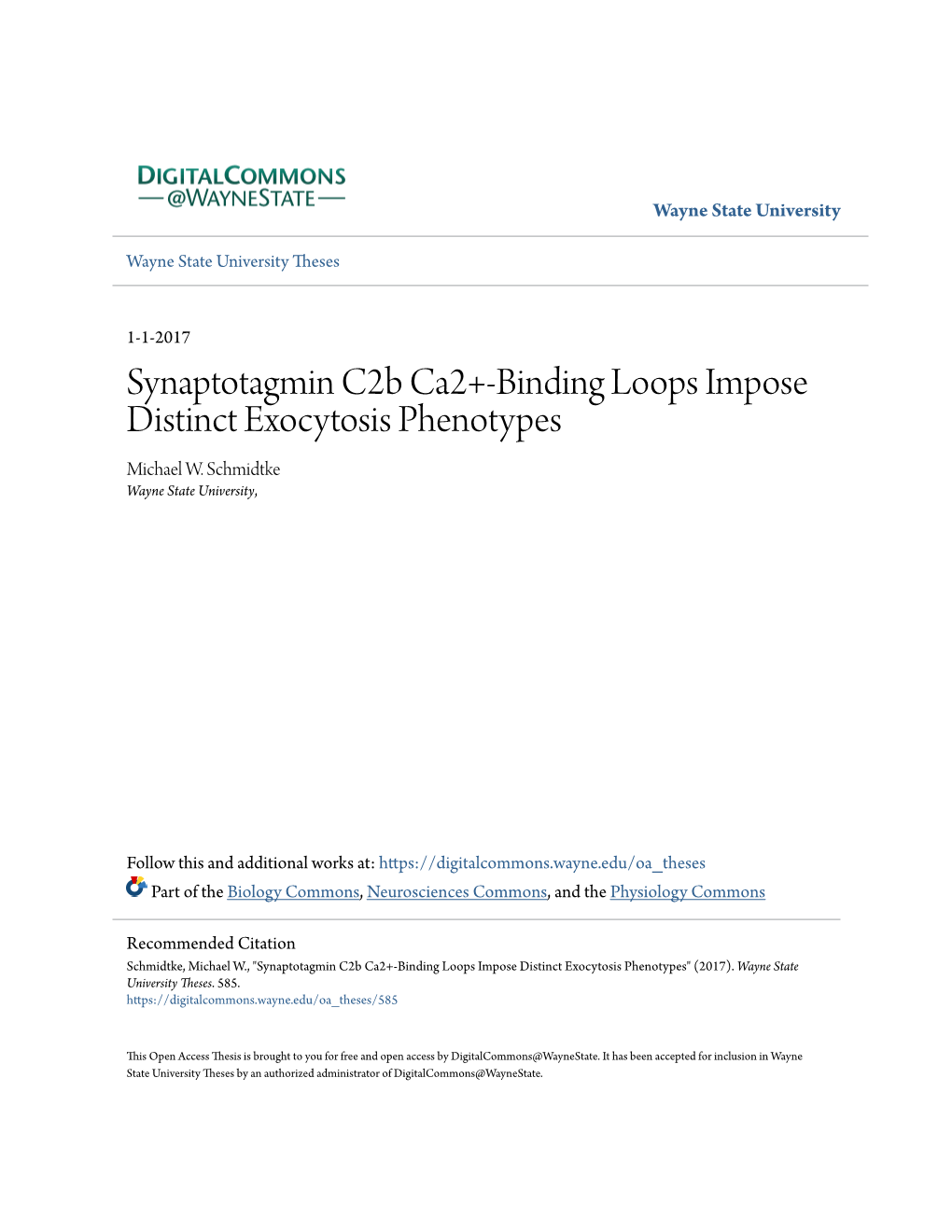 Synaptotagmin C2b Ca2+-Binding Loops Impose Distinct Exocytosis Phenotypes Michael W