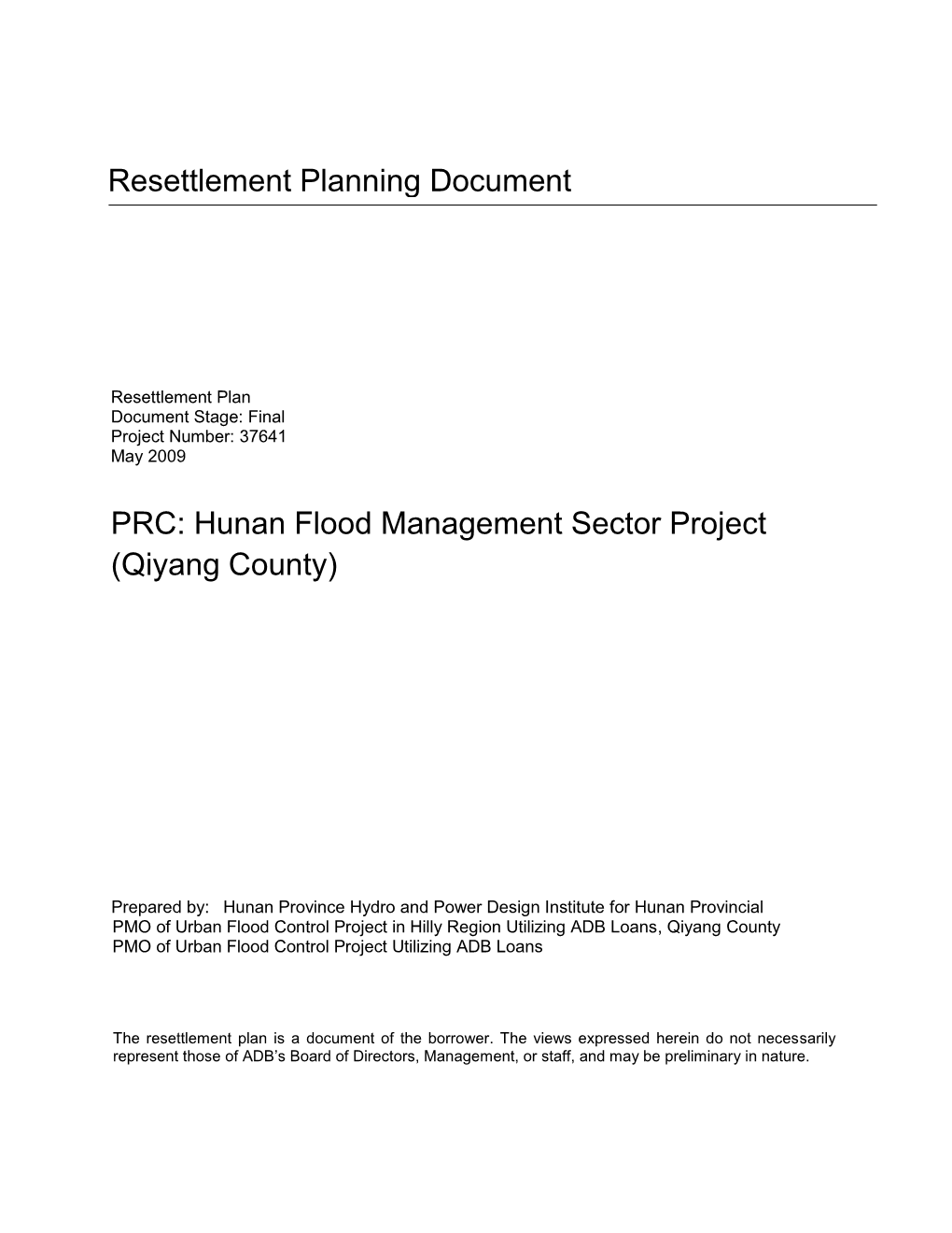 Hunan Flood Management Sector Project (Qiyang County)
