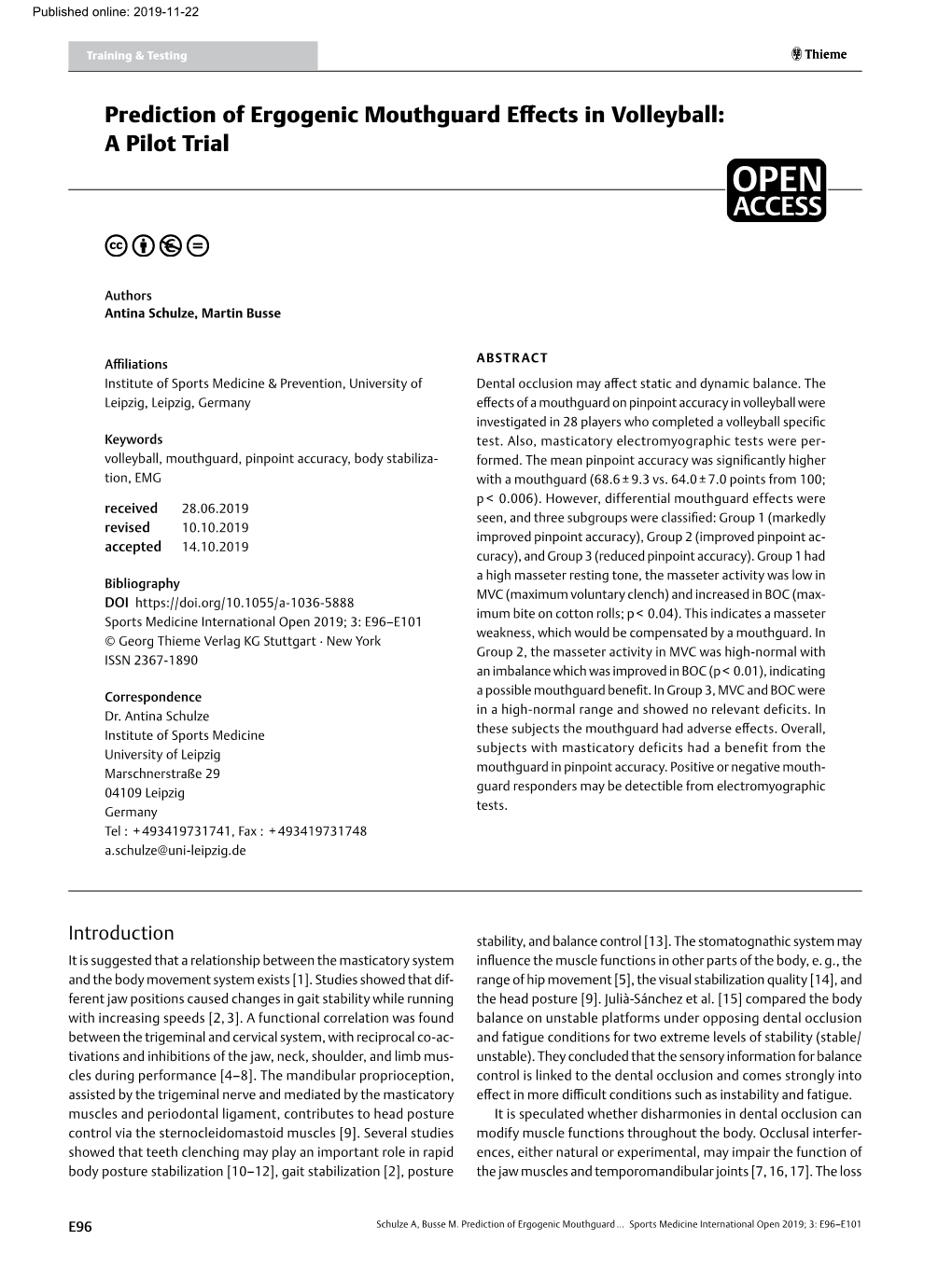 Prediction of Ergogenic Mouthguard Effects in Volleyball: a Pilot Trial