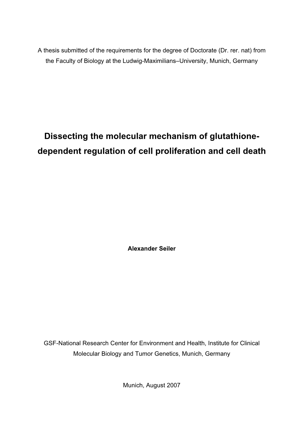 Dissecting the Molecular Mechanism of Glutathione-Dependent Regulation