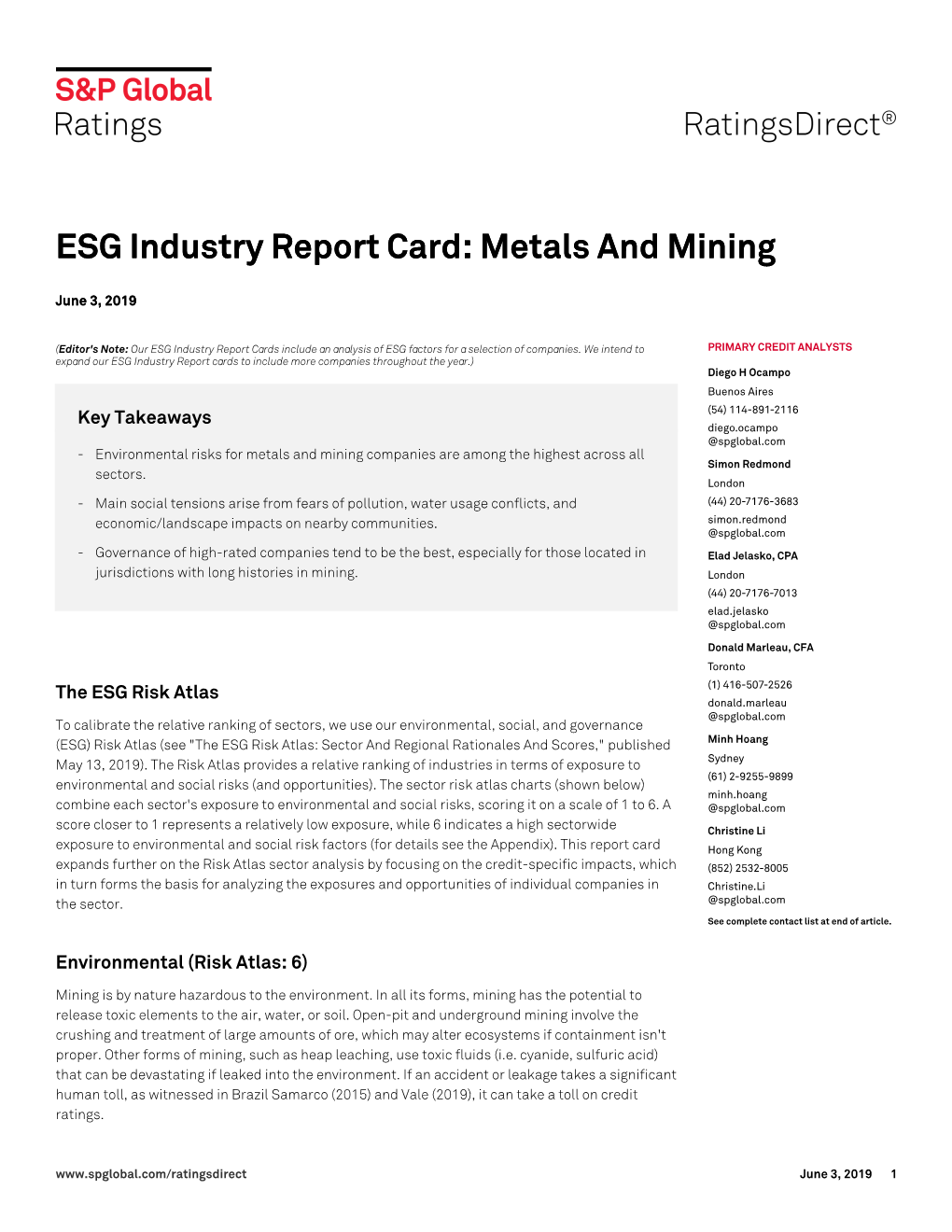 Metals and Mining ESG Industry Report Card