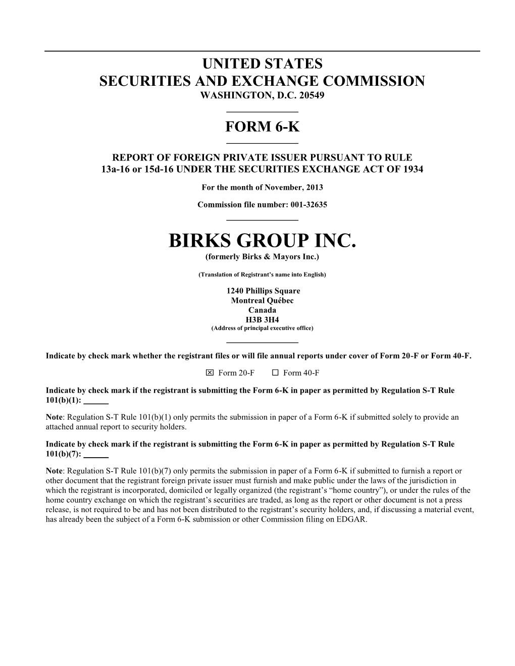 BIRKS GROUP INC. (Formerly Birks & Mayors Inc.)