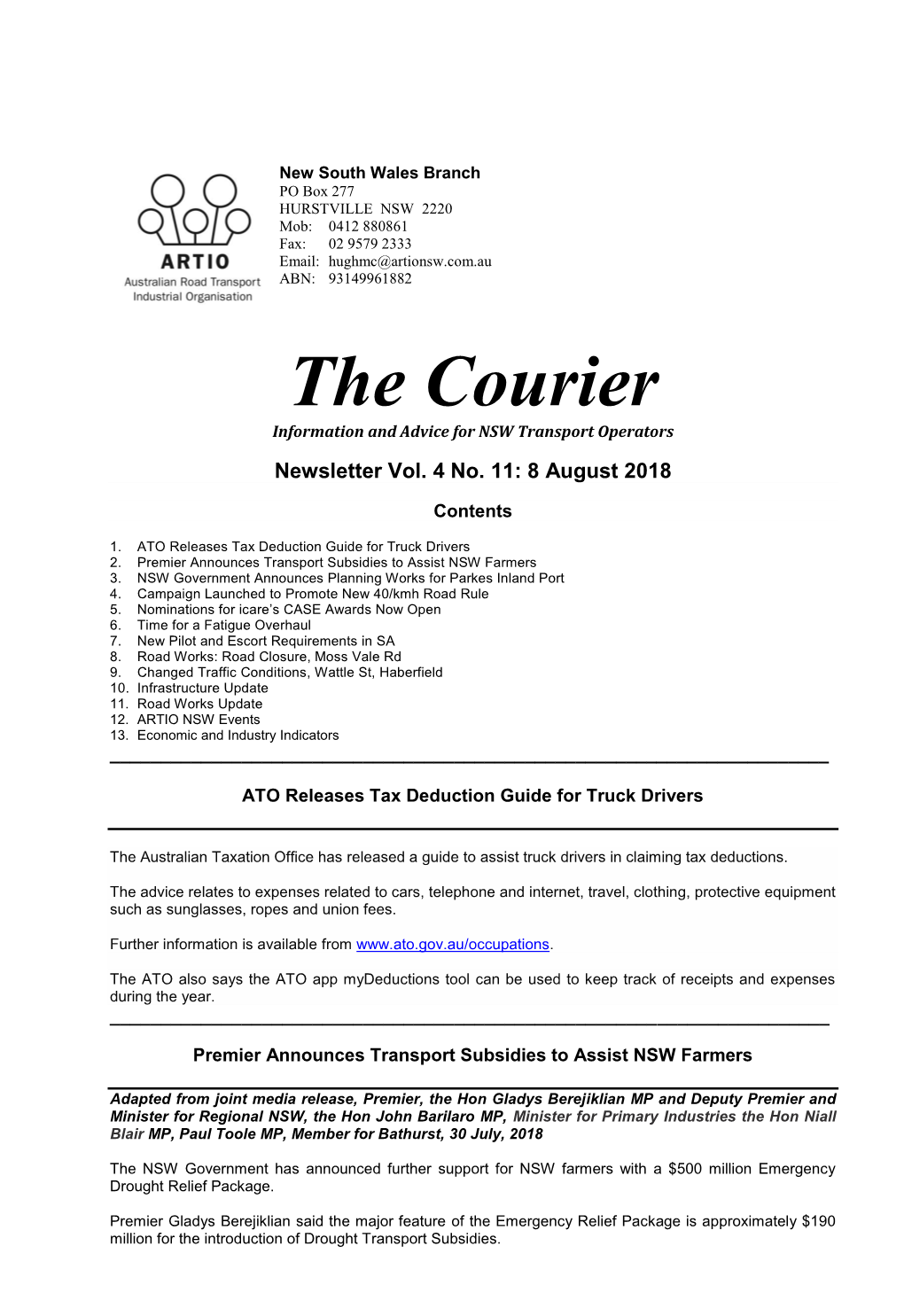 The Courier Information and Advice for NSW Transport Operators