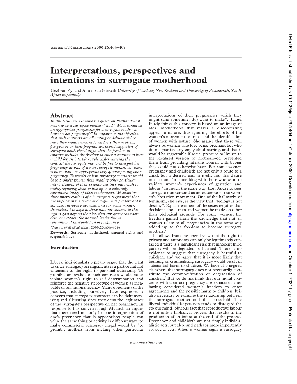Interpretations, Perspectives and Intentions in Surrogate Motherhood