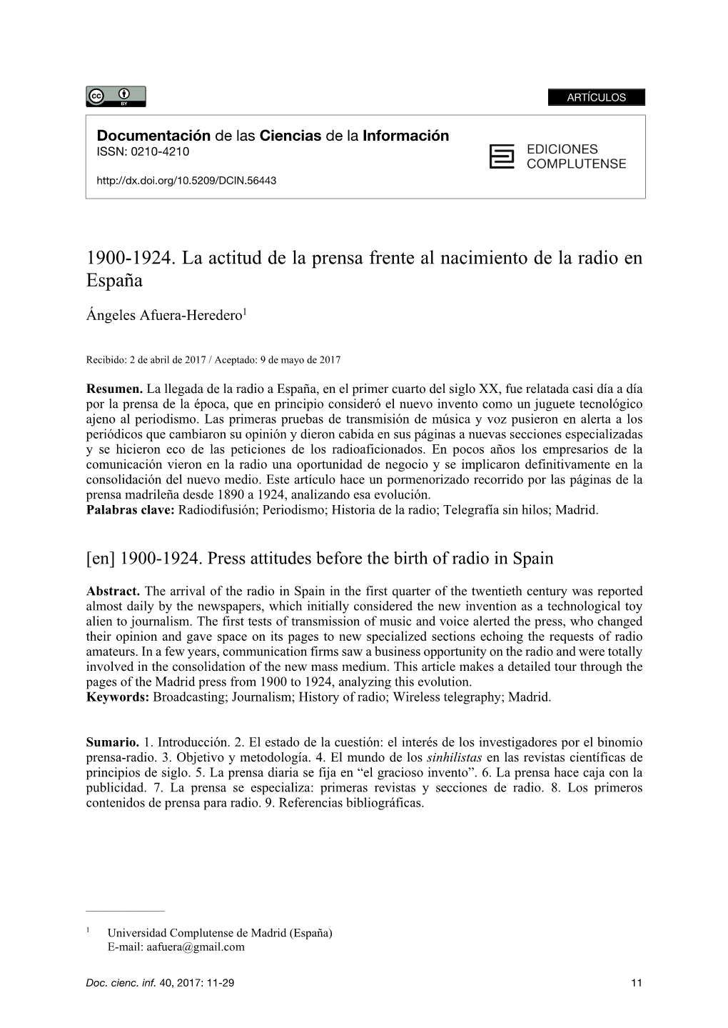 1900-1924. La Actitud De La Prensa Frente Al Nacimiento De La Radio En España