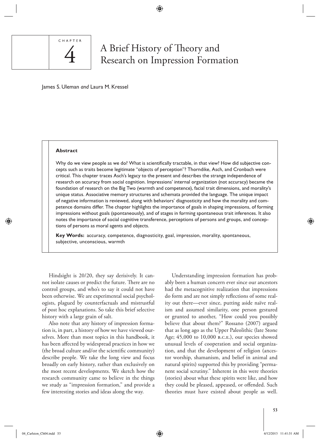 A Brief History of Theory and Research on Impression Formation