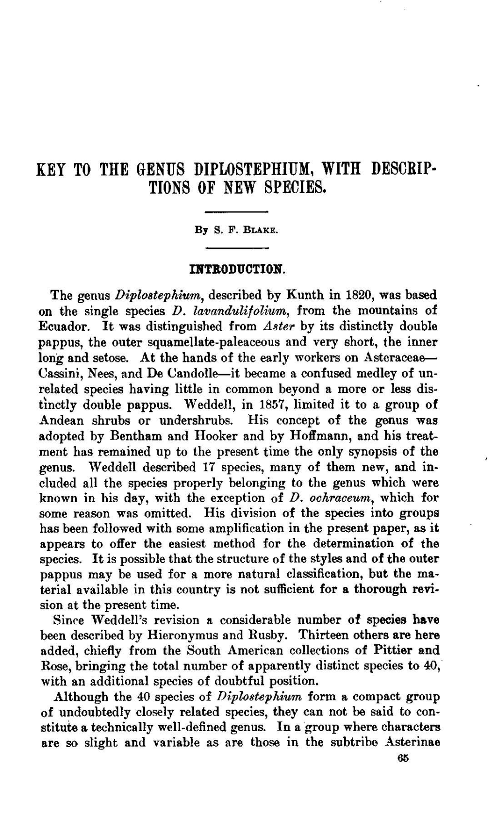 KEY to the GENUS DIPLOSTEPHIUM, with Descrip· TIONS of NEW SPECIES