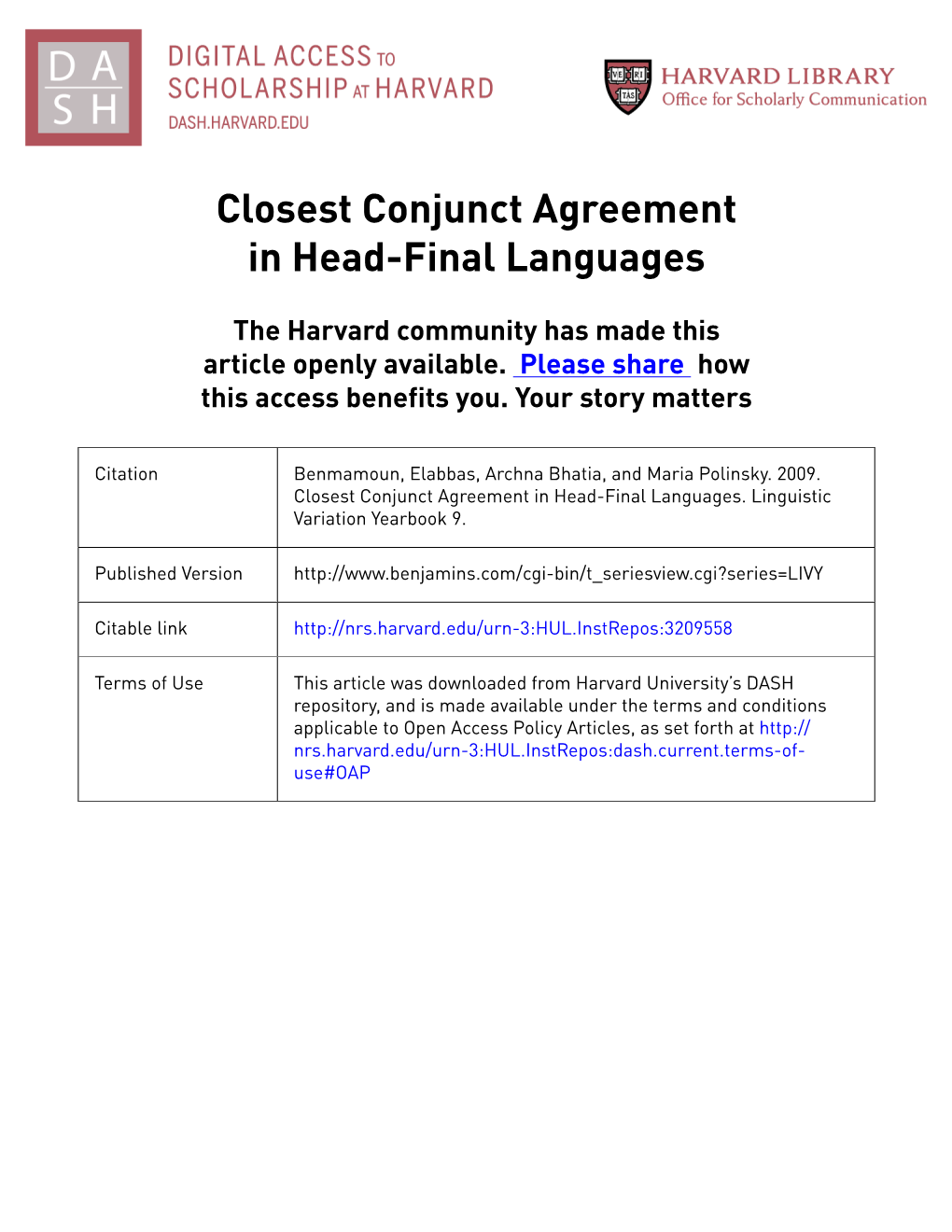 Closest Conjunct Agreement in Head-Final Languages