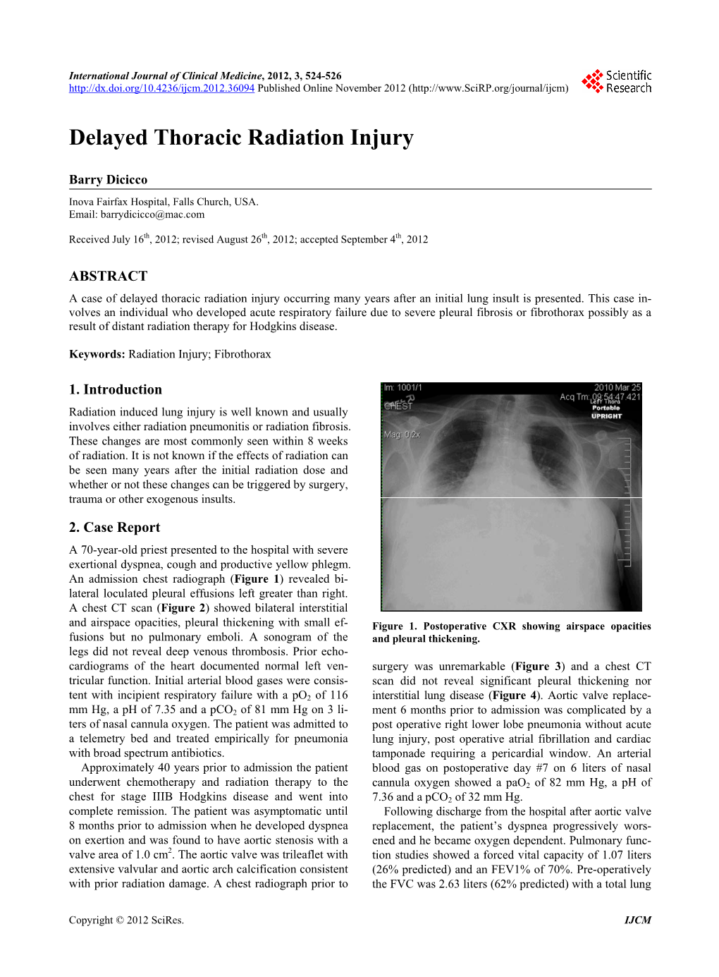 Delayed Thoracic Radiation Injury