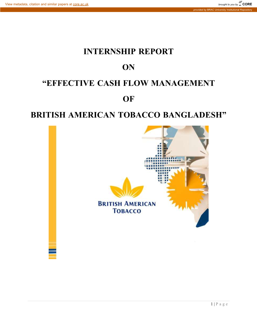 Effective Cash Flow Management of British American Tobacco Bangladesh”
