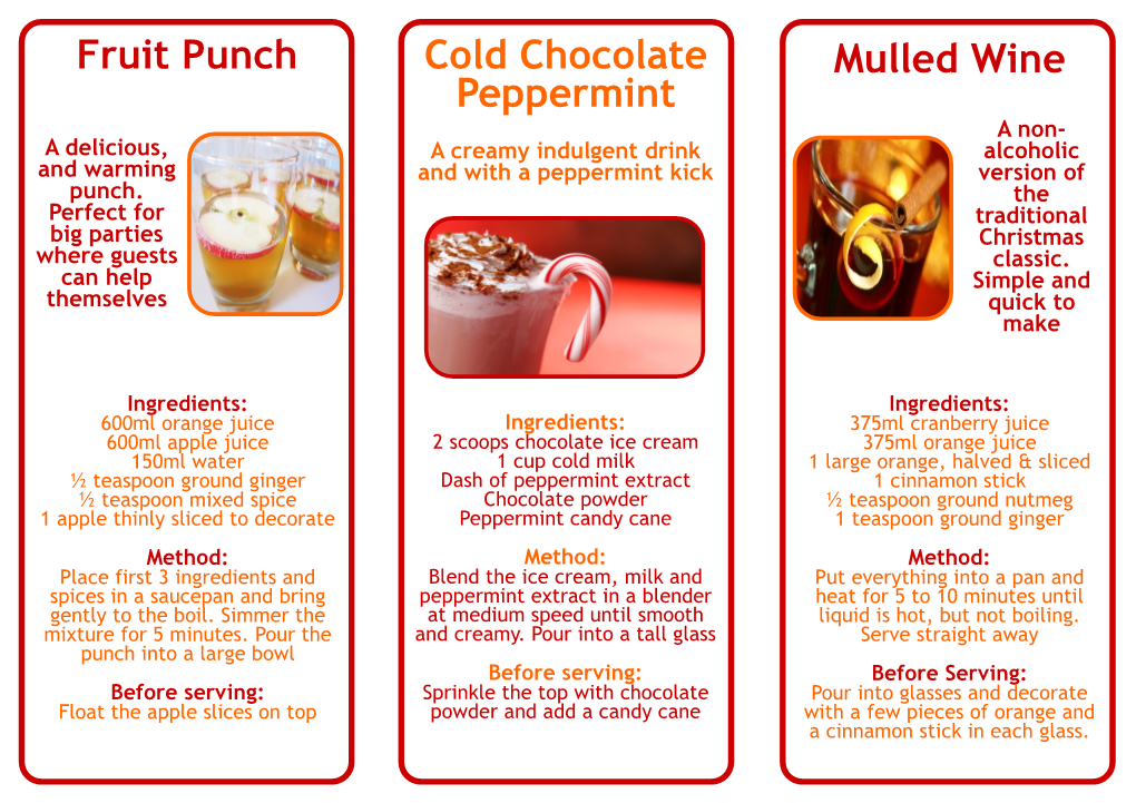 Fruit Punch Cold Chocolate Peppermint Mulled Wine