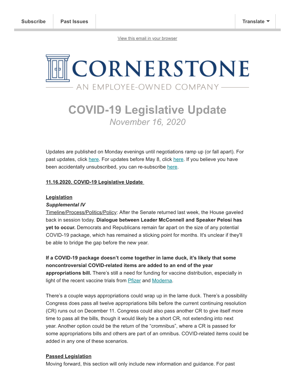 COVID-19 Legislative Update November 16, 2020