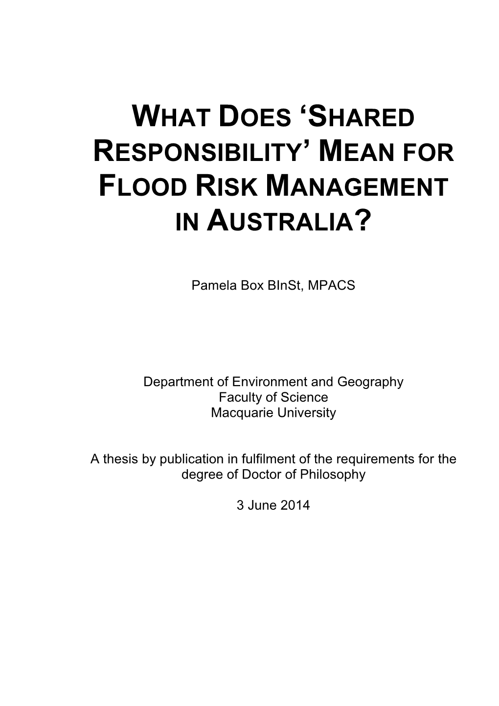 Mean for Flood Risk Management in Australia?