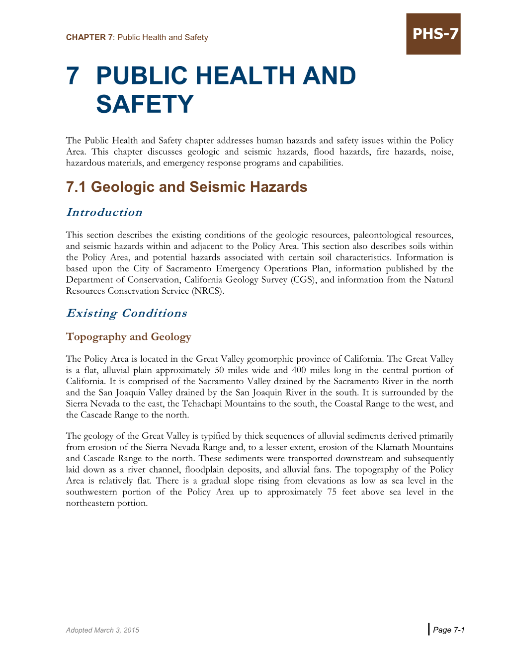 CHAPTER 7: Public Health and Safety PHS-7