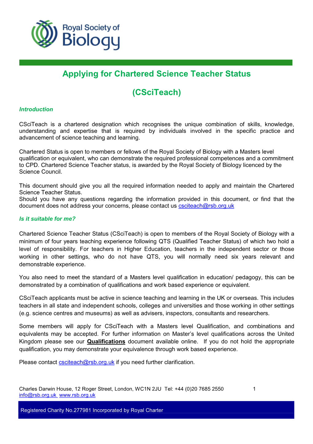 Applying for Chartered Science Teacher Status (Csciteach)