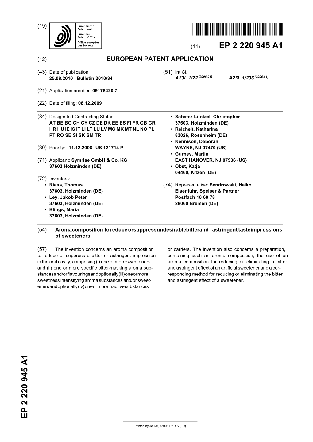 Aroma Composition to Reduce Or Suppress Undesirable Bitter And