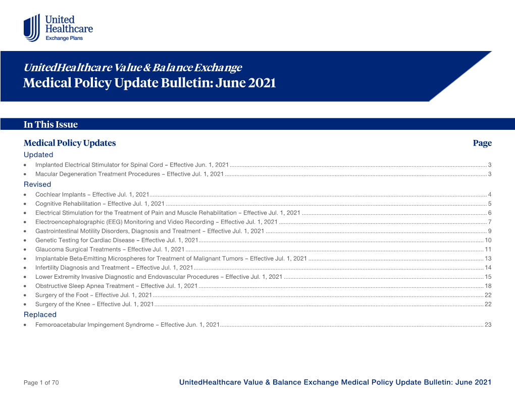 Unitedhealthcare Value & Balance Exchange Medical Policy Update