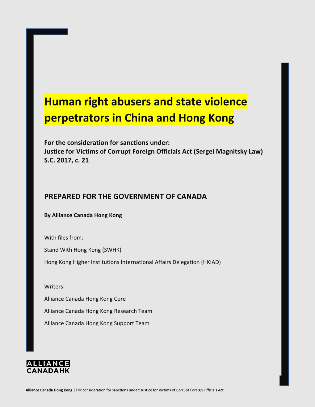 Human Right Abusers and State Violence Perpetrators in China and Hong Kong