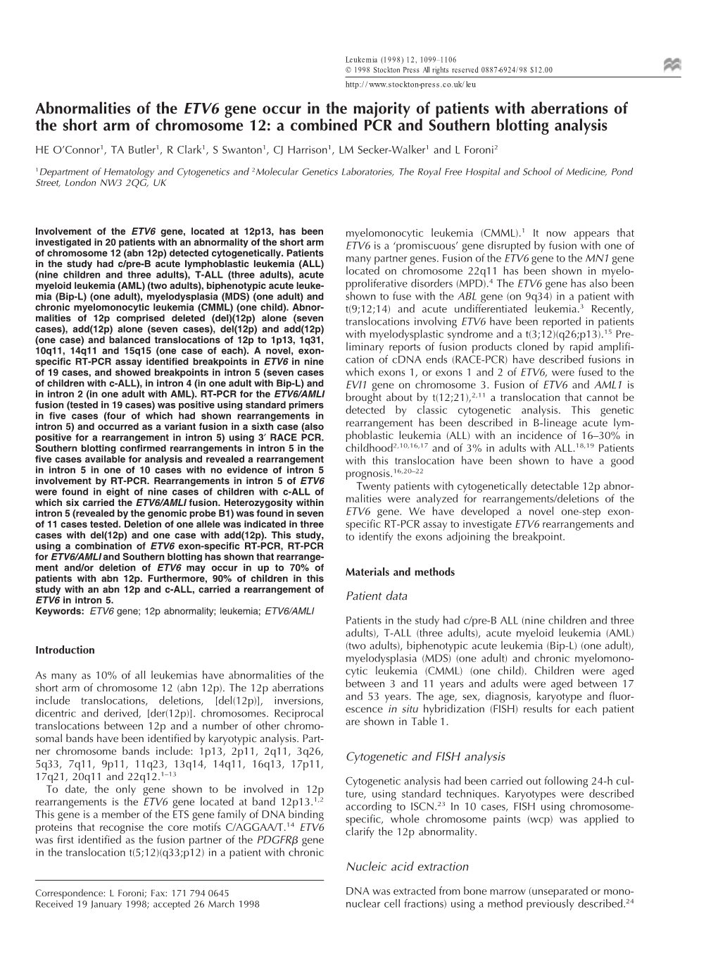 Abnormalities of the ETV6 Gene Occur in the Majority of Patients