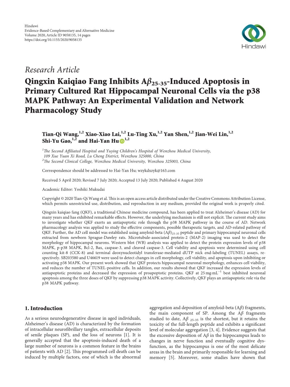 Qingxin Kaiqiao Fang Inhibits Aβ25-35-Induced Apoptosis In