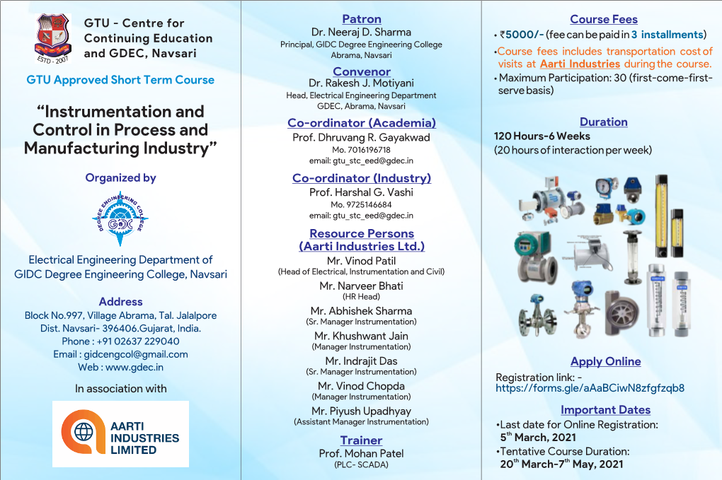 “Instrumentation and Control in Process and Manufacturing Industry”