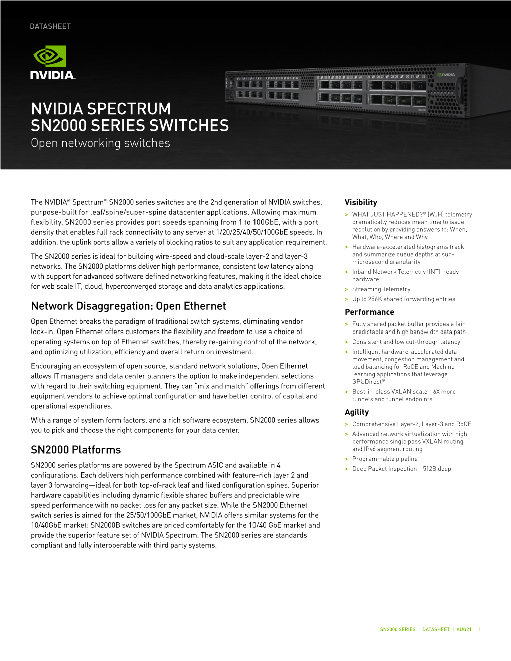 Nvidia Mellanox Spectrum Sn2000 Series Switches