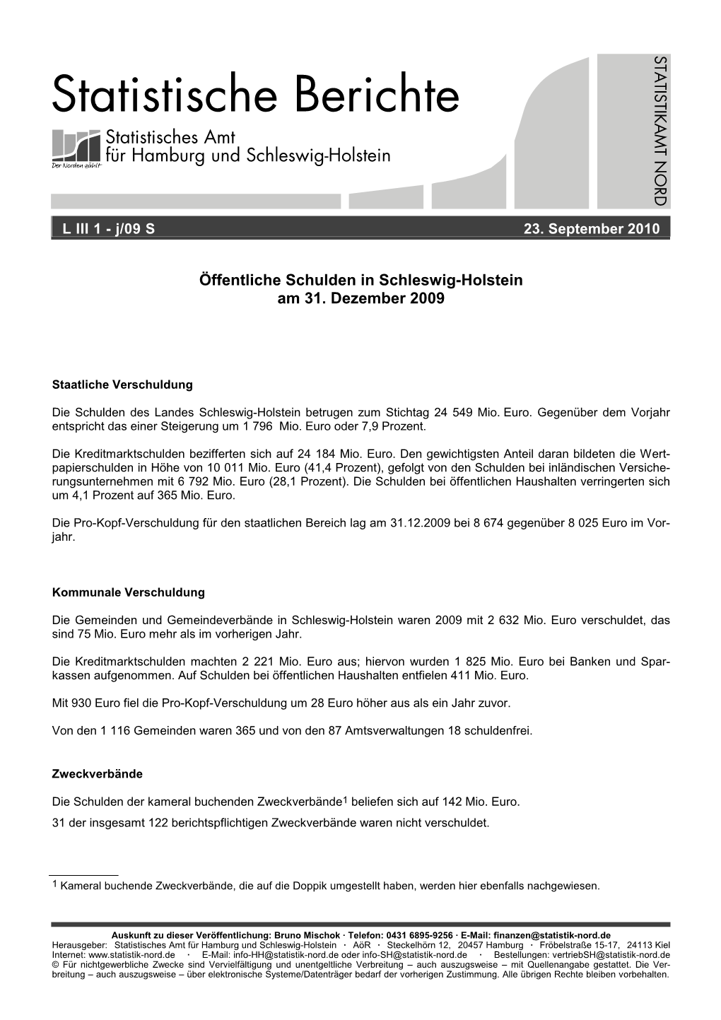 Statistische Berichte Statistisches Amt Für Hamburg Und Schleswig-Holstein