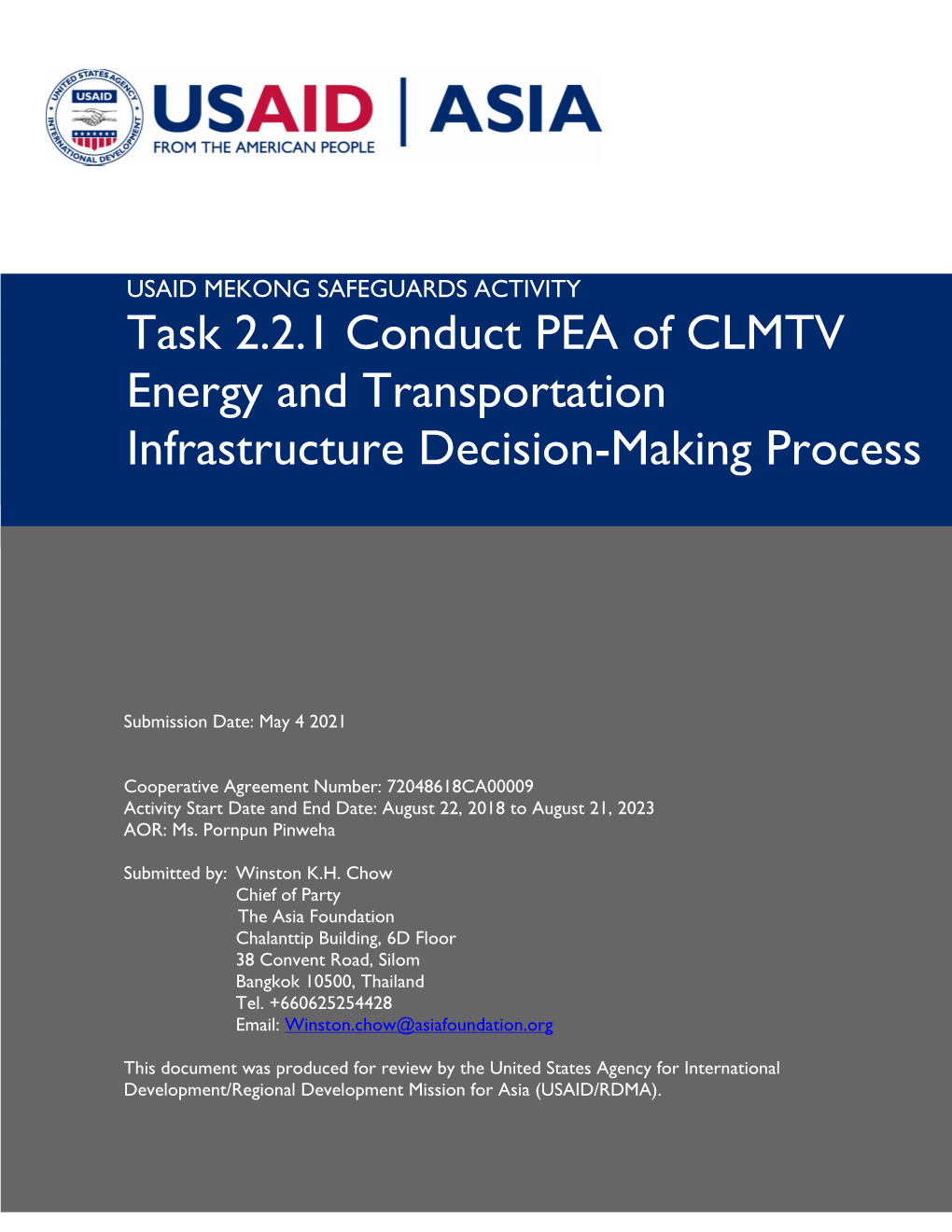 Task 2.2.1 Conduct PEA of CLMTV Energy and Transportation