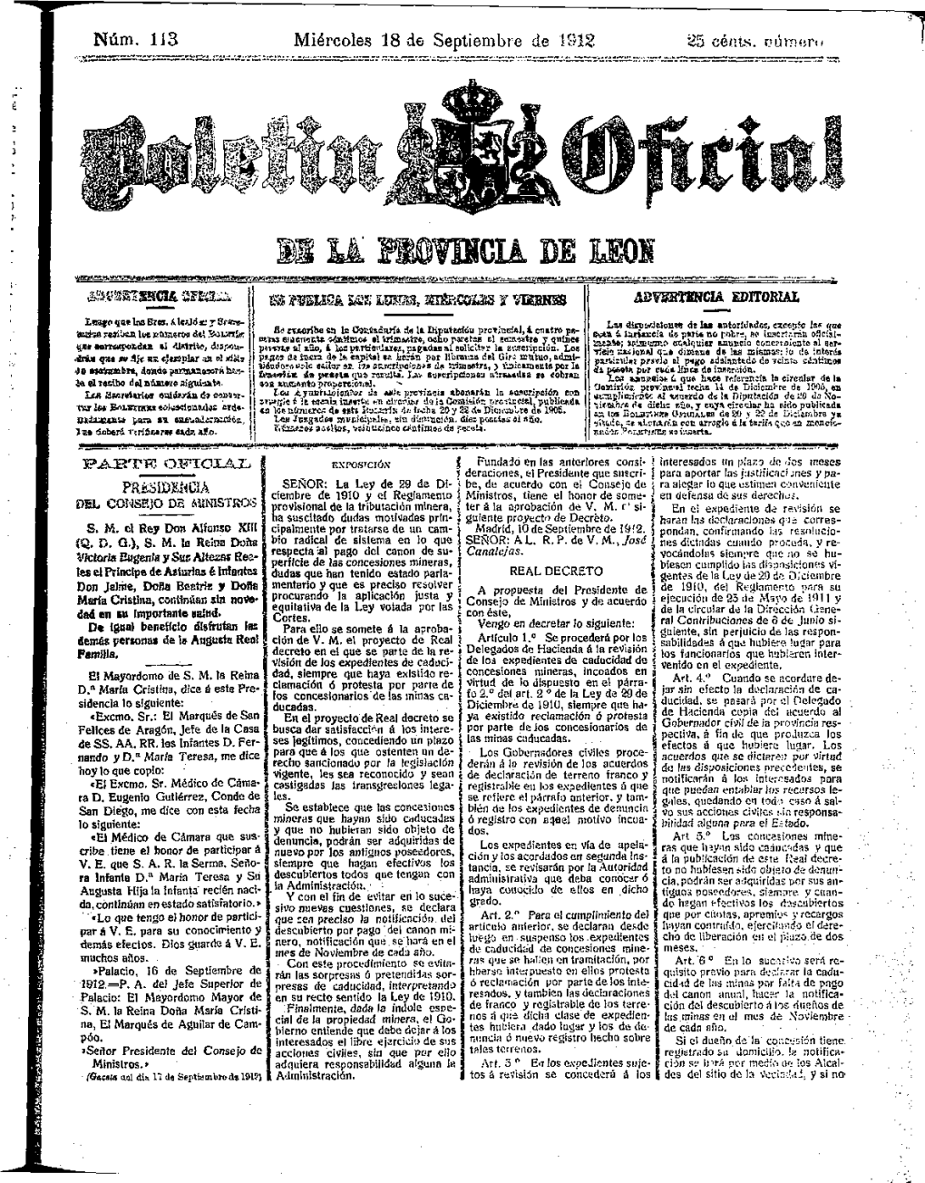 Núm. 113 Miércoles 18 De Septiembre De 1912 Céats