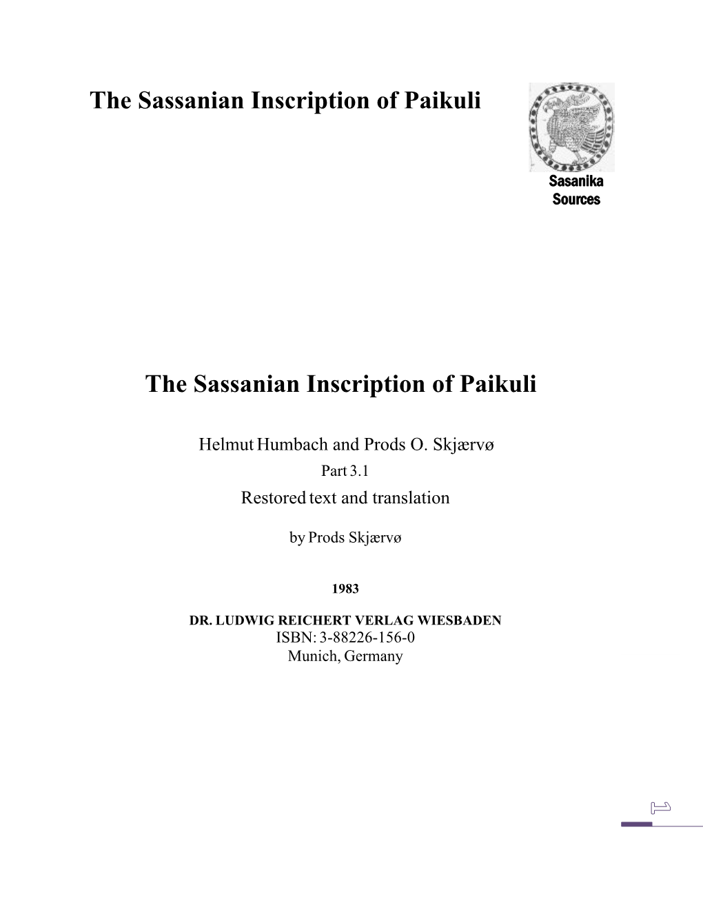 The Sassanian Inscription of Paikuli