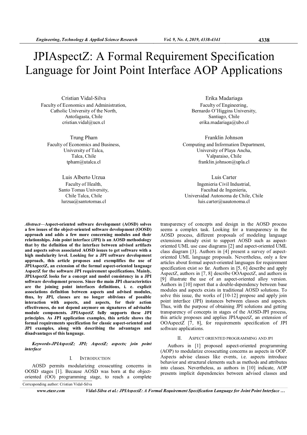 Jpiaspectz: a Formal Requirement Specification Language for Joint Point Interface AOP Applications