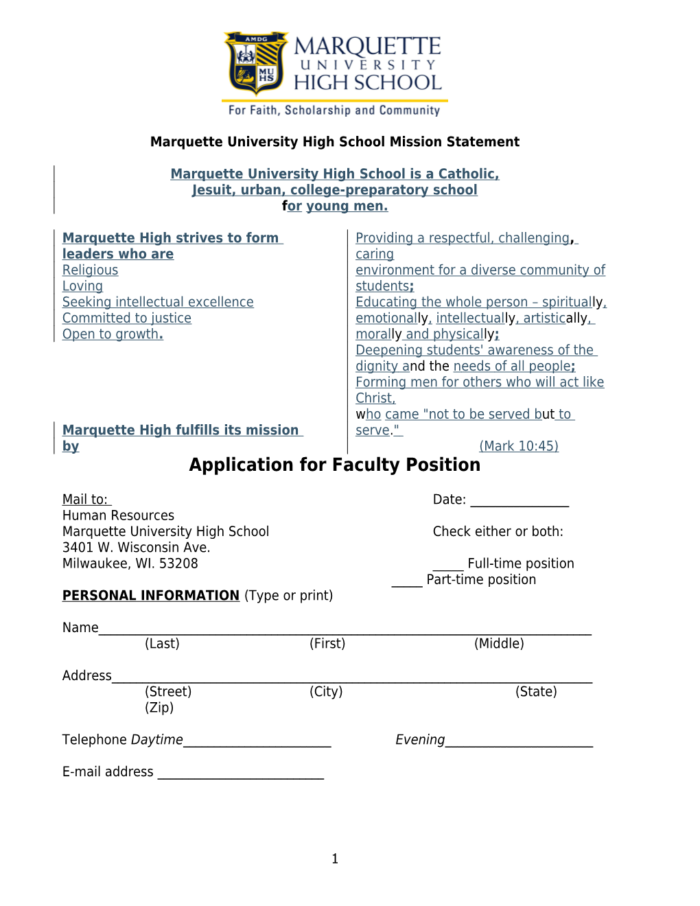 Marquette University High School Mission Statement