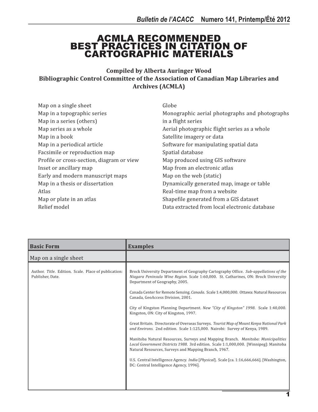 Acmla Recommended Best Practices in Citation of Cartographic Materials