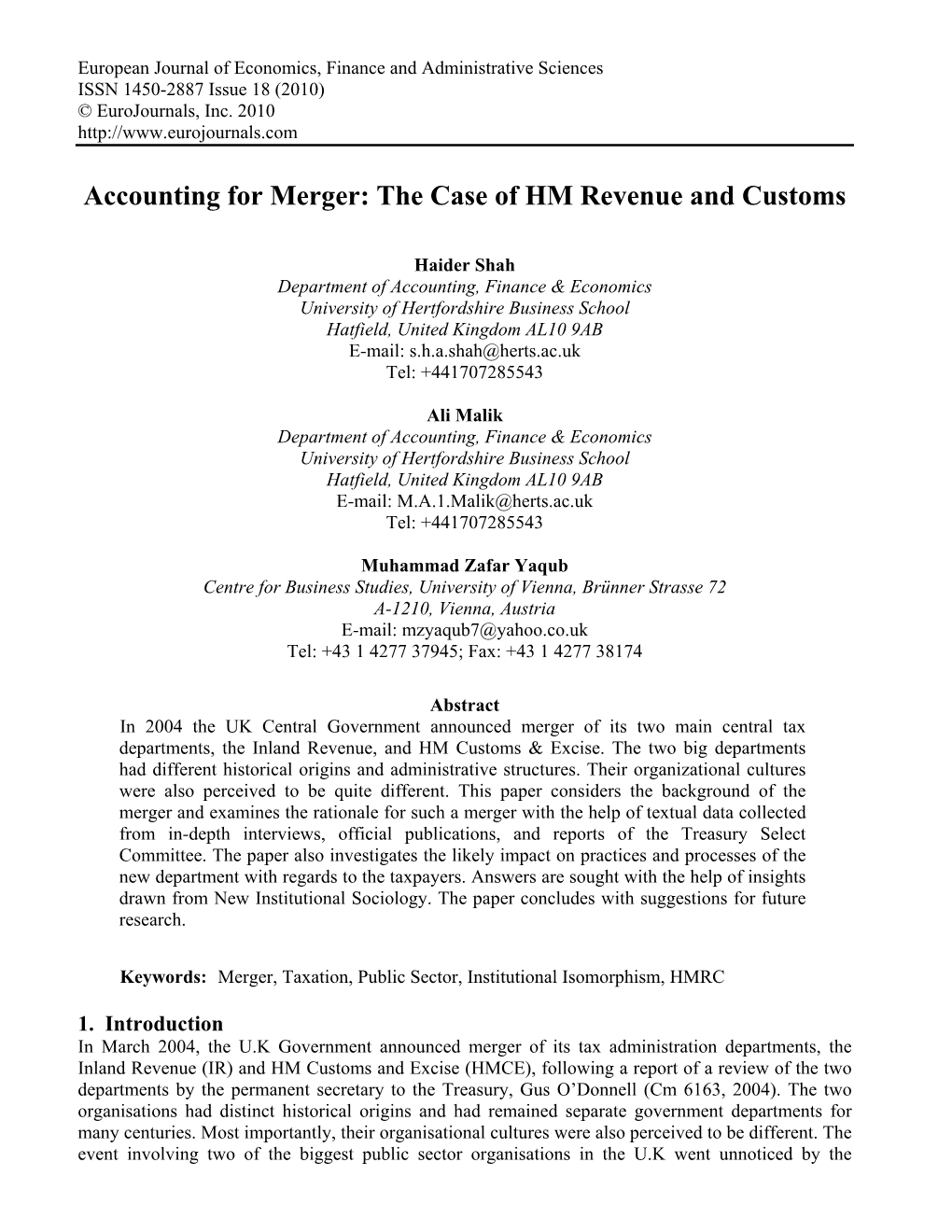Accounting for Merger: the Case of HM Revenue and Customs