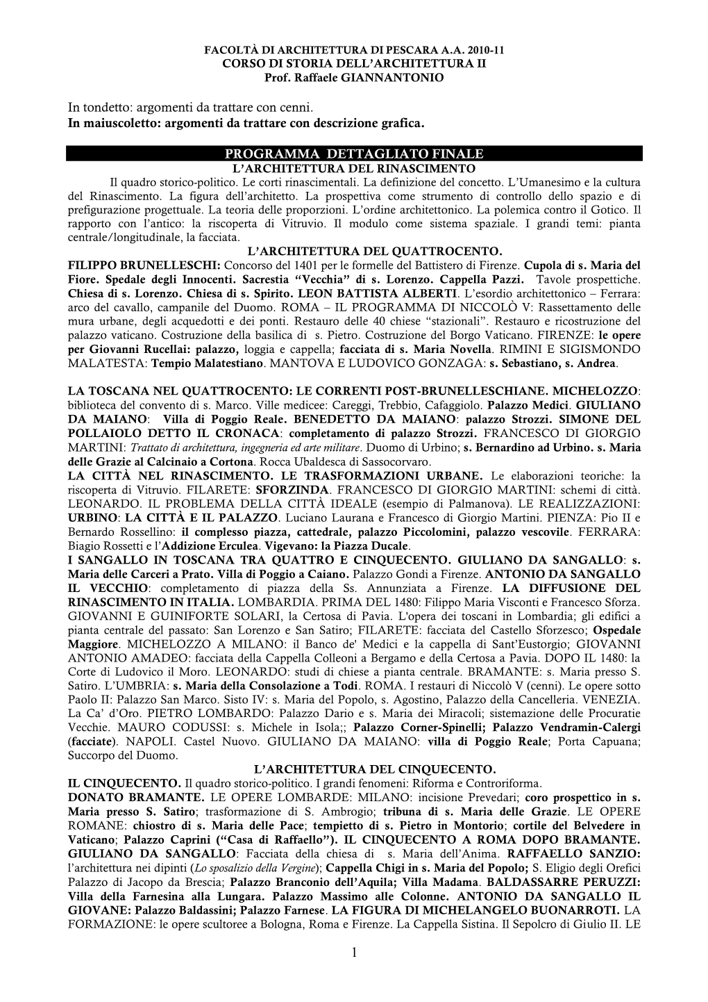 Programma Delle Lezioni